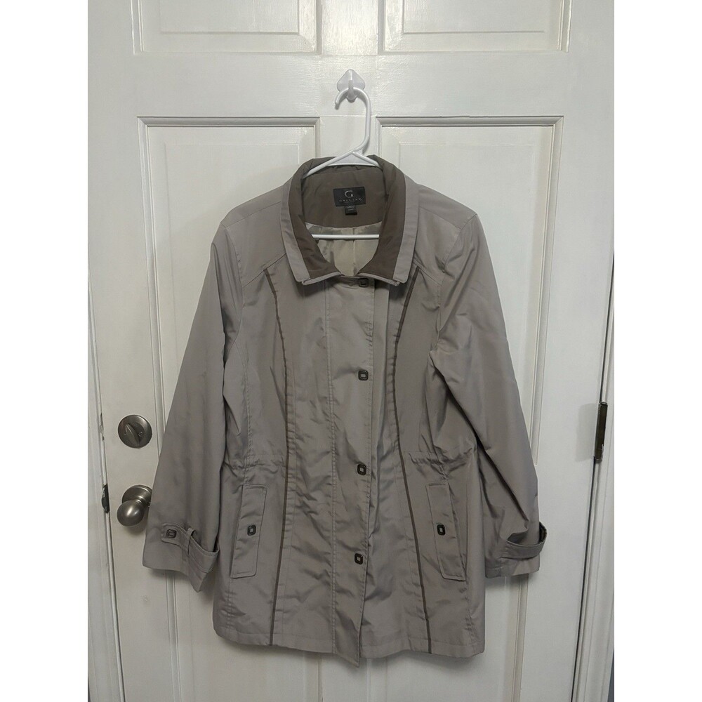 Women’s Gallery Brown/Tan Lined Rain Jacket Trench Coat Lightweight XL